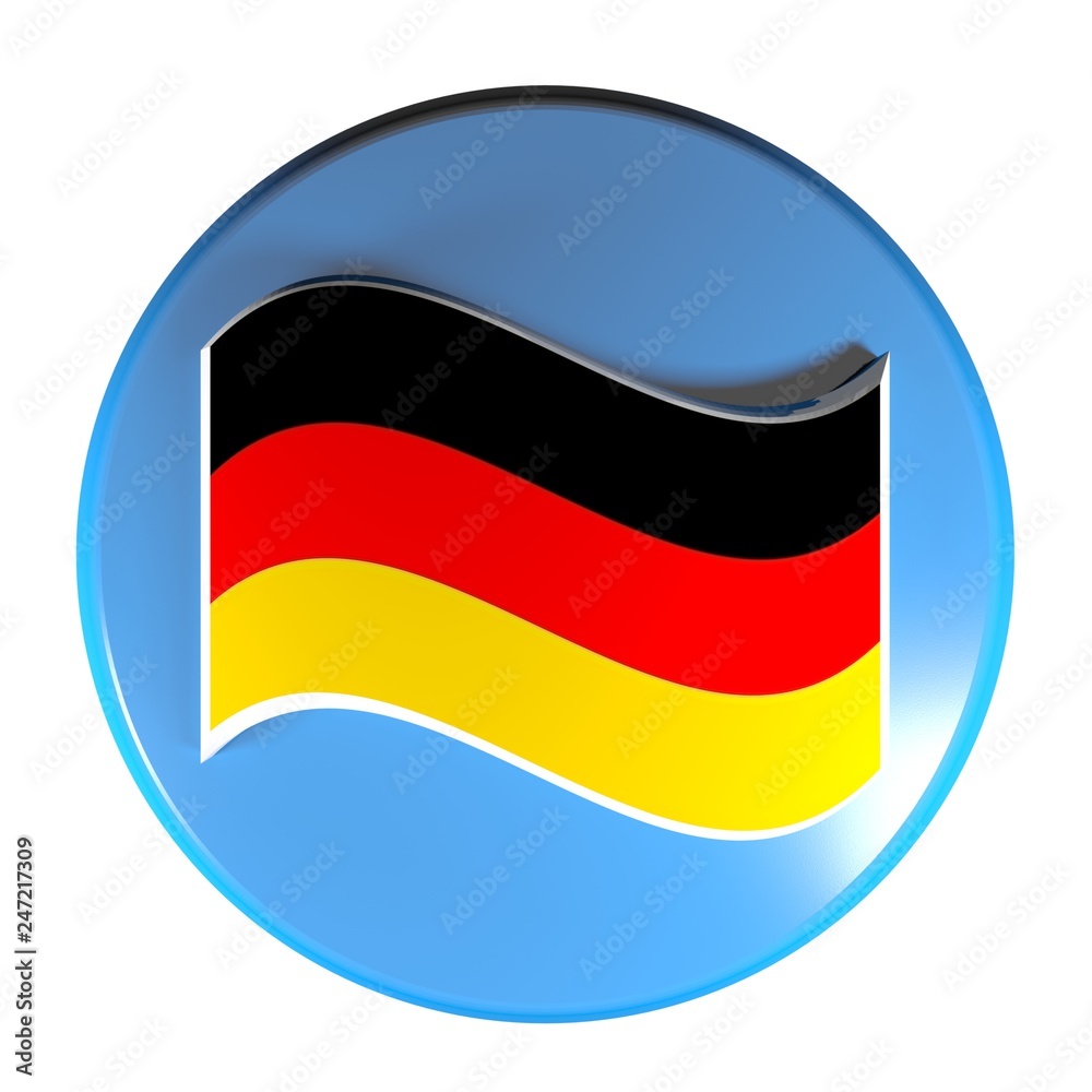Obraz premium Blue circle push button German flag - 3D rendering illustration