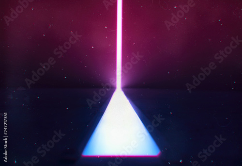 Neon separation line with blue and pink illumination vintage film scan background photo