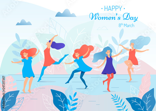 Happy women's day vector illustration. Beautiful dancing women.