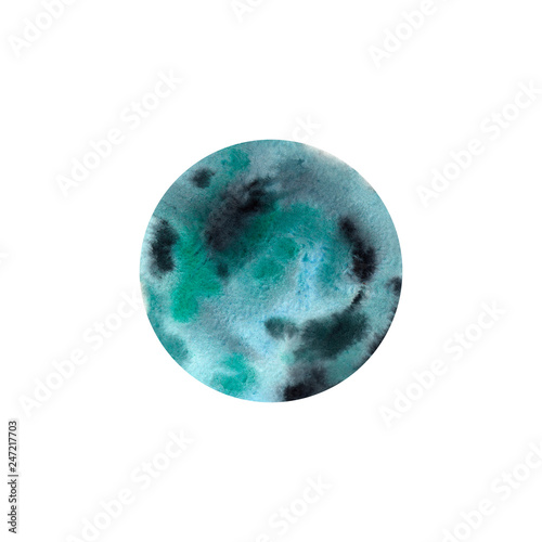 Watercolor round spot. Perfect for motion graphics, digital composition, posters. Aquamarine and turquoise color. 
