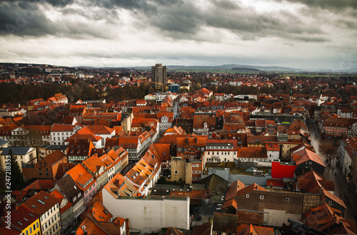 Panorama of the old town of Gottingen in cloudy weather. Germany. Travel background