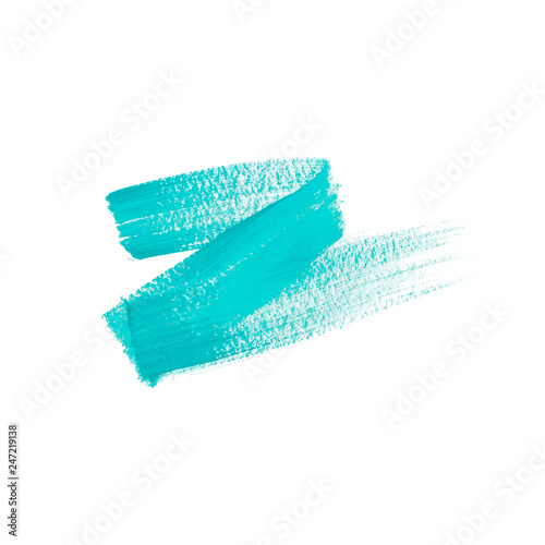 Grunge hand drawn with a brush. Curved brush stroke. turquoise color 