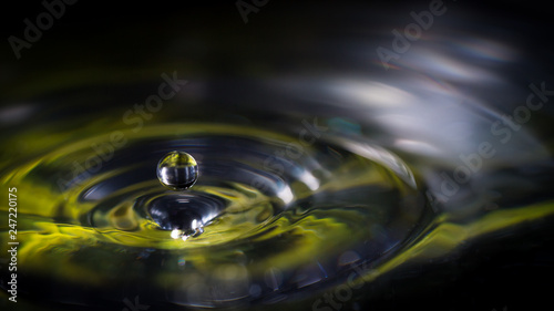 Water drop on green background