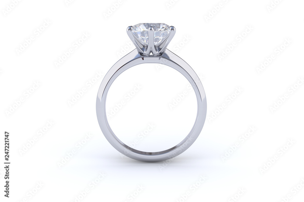 Solitaire diamond engagement ring isolated on white background - obrazy, fototapety, plakaty 