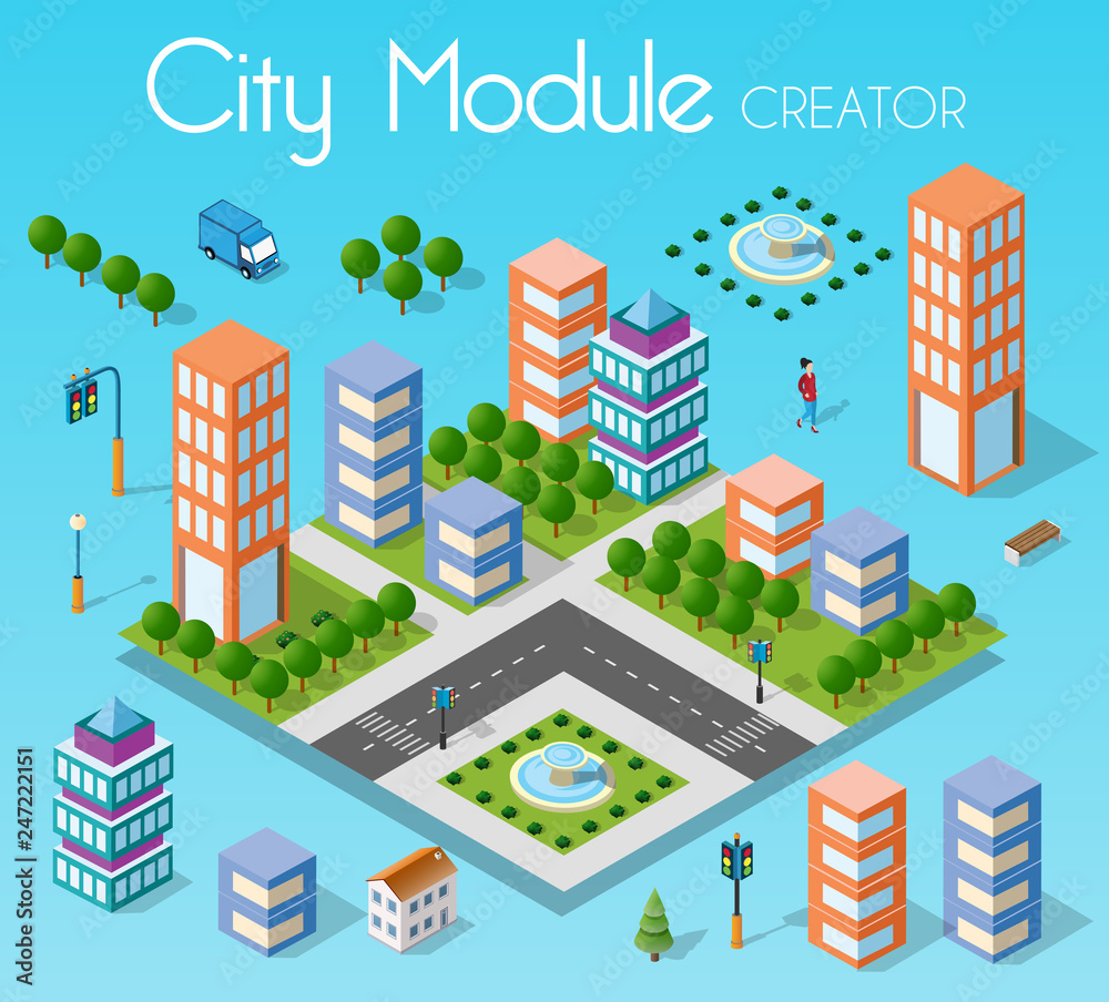 Obraz premium Isometric set module city