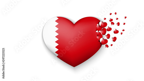 National flag of Bahrain in heart illustration. With love to Bahrain country. The national flag of Bahrain fly out small hearts on white background