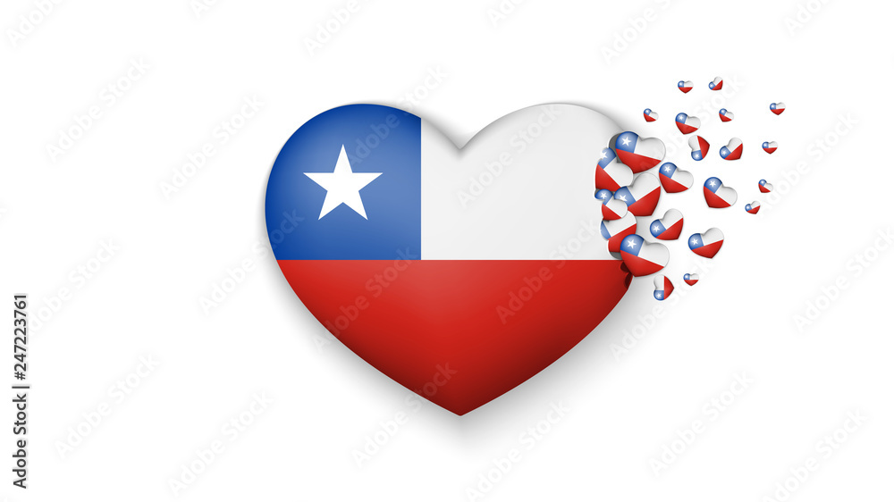 With love to Chile country. The national flag of Chile fly out small hearts on white background With love to Chile country. The national flag of Chile fly out small hearts on white background
