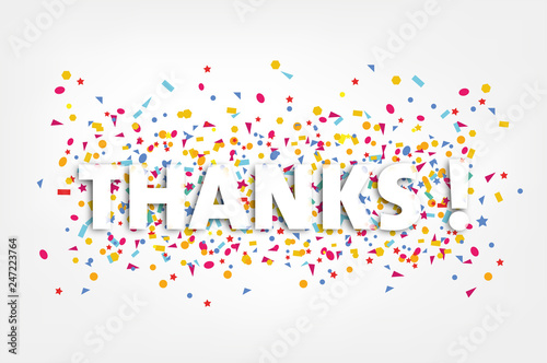  thanks, thank you card with colorful confetti