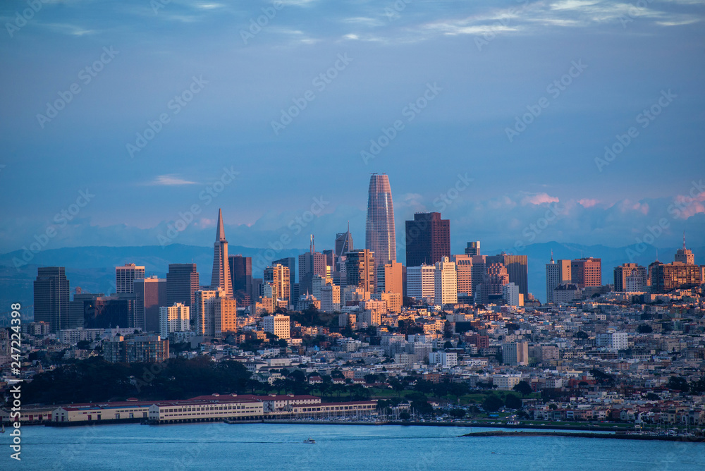 San Francisco skyline retro view. California theme. USA background.