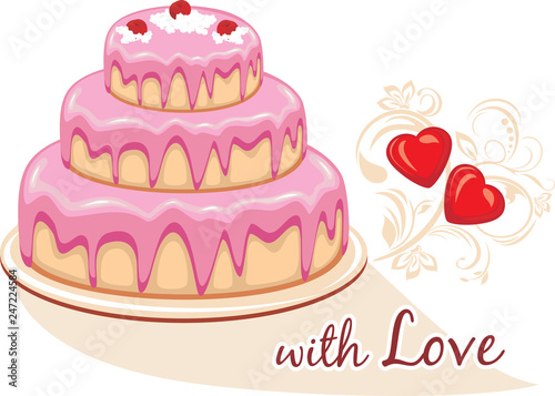 Birthday cake covered with pink fondant icing