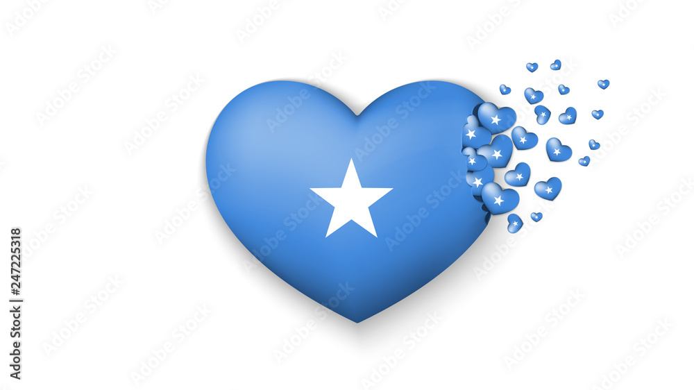 National flag of Somalia in heart illustration. With love to Somalia country. The national flag of Somalia fly out small hearts on white background National flag of Somalia in heart illustration. With love to Somalia country. The national flag of Somalia fly out small hearts on white background