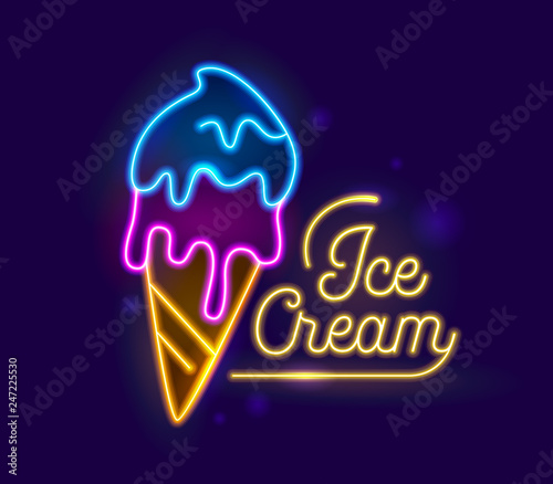 Ice Cream Neon Light Retro Typography Banner Design