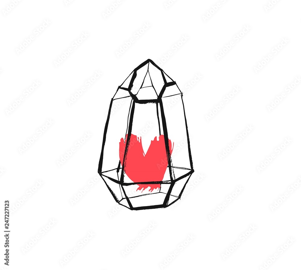 Hand drawn vector abstract ink graphic greeting happy Valentines day illustrations invitation print with hearts in glass terrariums in red colors isolated on white background Hand drawn vector abstract ink graphic greeting happy Valentines day illustrations invitation print with hearts in glass terrariums in red colors isolated on white background