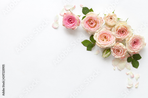 Spring background with roses. Top view © Oksana