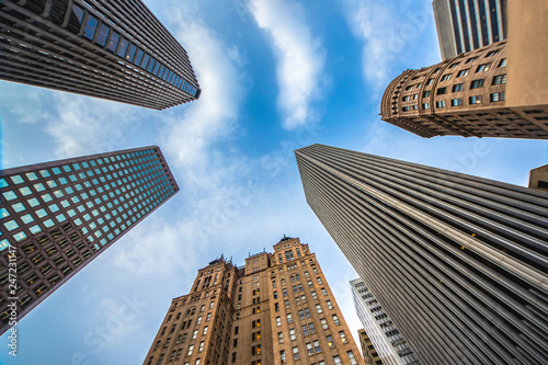 Highrises in San Francisco s Financial District  look up view