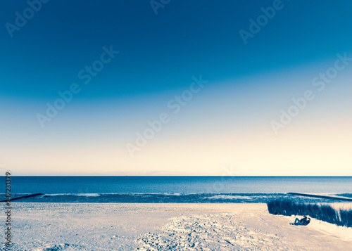 wintry beach scene at the north sea