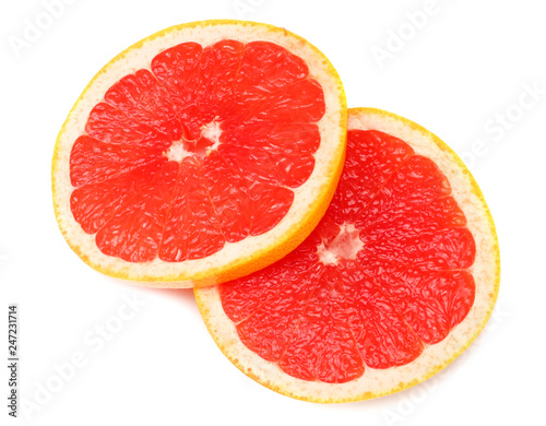 healthy food. sliced grapefruit isolated on white background. top view