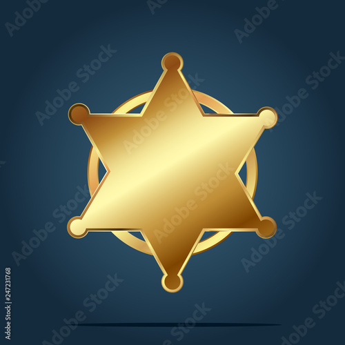 Blank template of golden six star badge. Vector Illustration