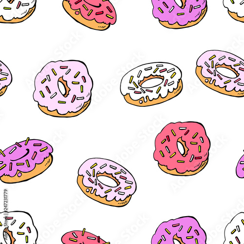 Seamless pattern with donuts on a white background. Gentle, pastel colors
