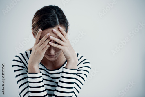 Photography Overwhelmed young mother suffering from impulse control and addiction disorder,