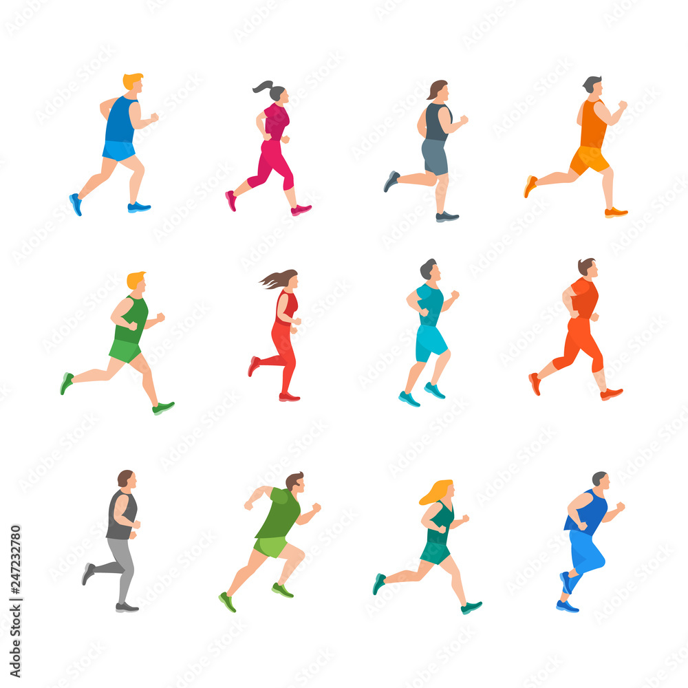 Cartoon Color Jogging Characters People Set. Vector