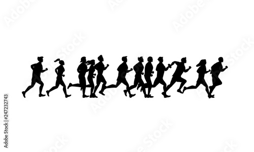 Cartoon Silhouette Black Jogging Characters People. Vector