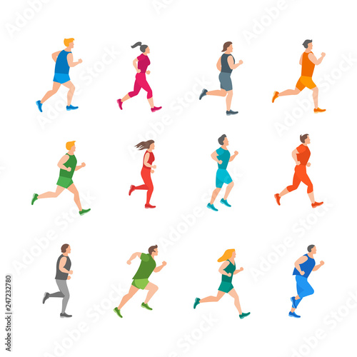 Cartoon Color Jogging Characters People Set. Vector