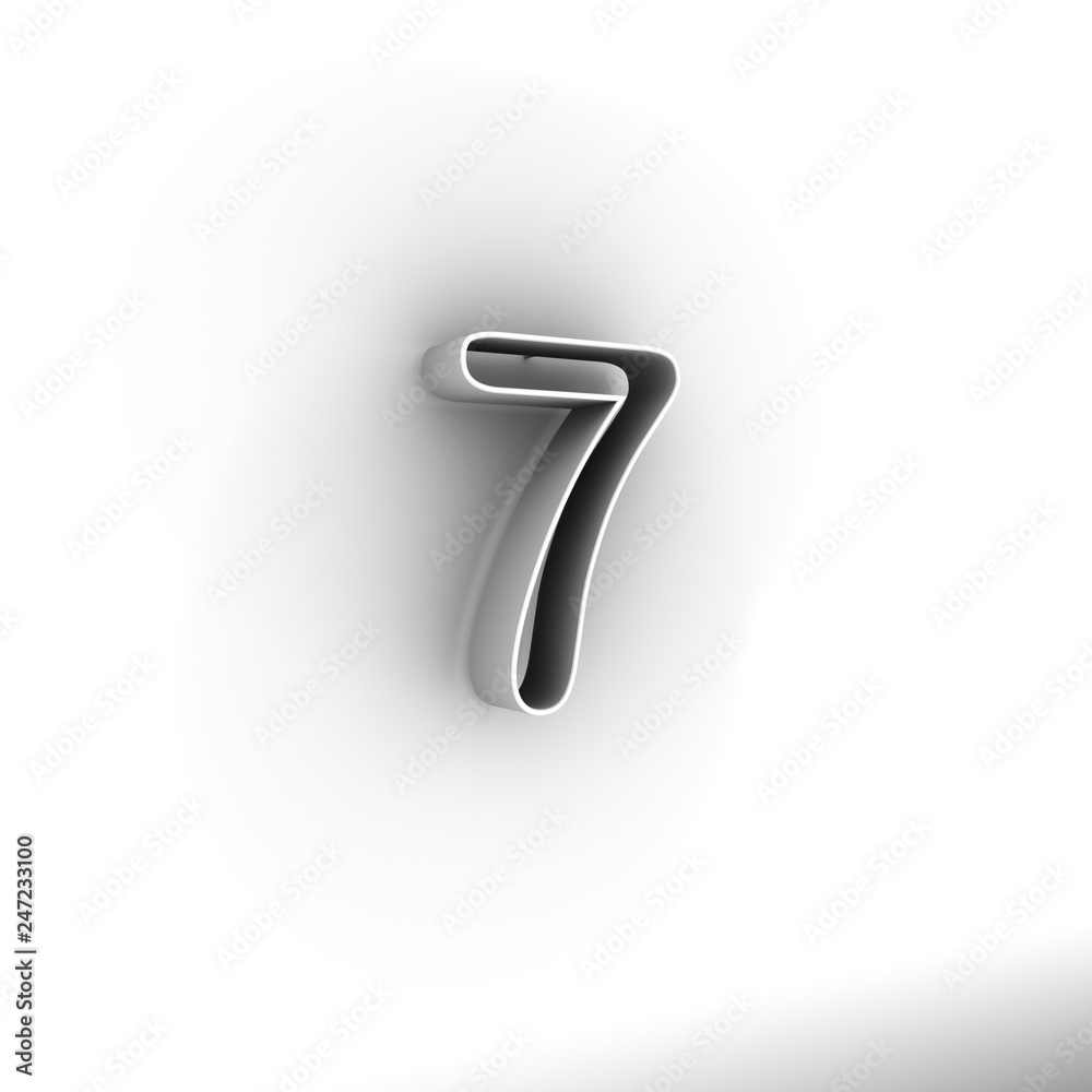 Design numbers seven on a white background. 3D illustration.