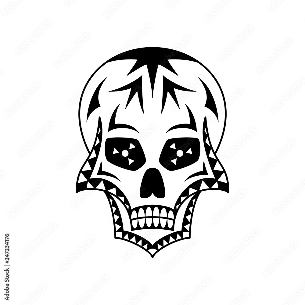 Fototapeta premium Vector sugar skull with geometric ornament. Tattoo art