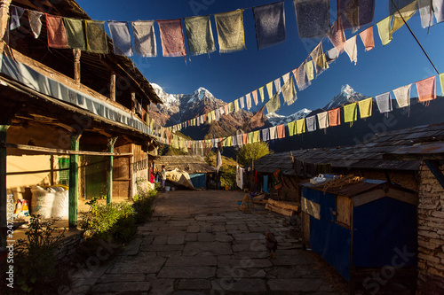 Beautiful yard of the traditional house of Ghandruk village during trekking in Himalaya Mountains, Nepal. photo
