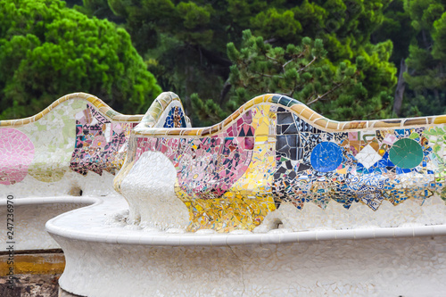 Abstract marble mosaic bench bright. .