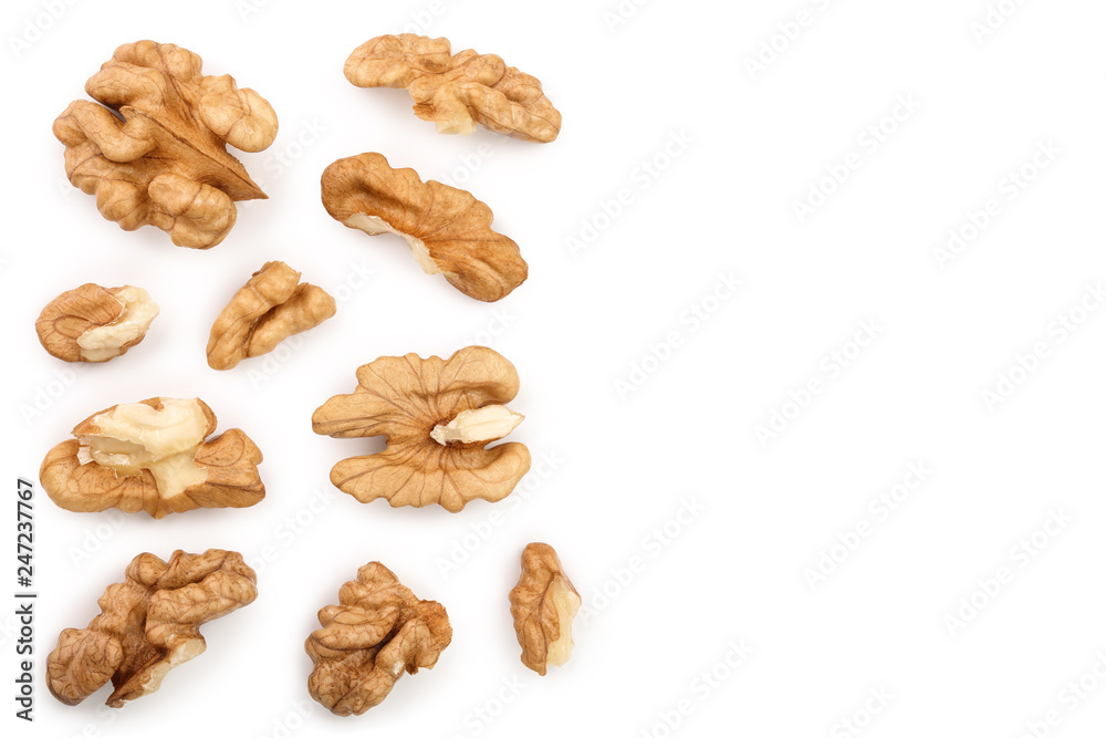 peelled Walnuts isolated on white background with copy space for your text. Top view. Flat lay peelled Walnuts isolated on white background with copy space for your text. Top view. Flat lay
