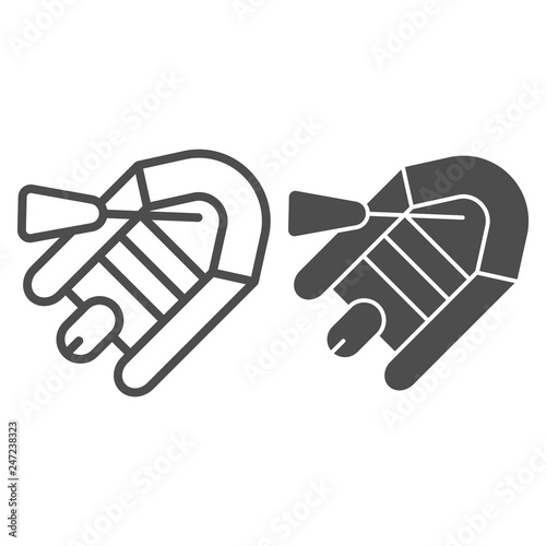 Inflatable boat line and glyph icon. Dinghy and paddle illustration isolated on white. Rubber vessel outline style design, designed for web and app. Eps 10.