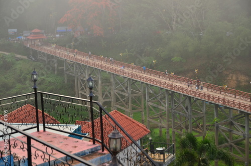 Early morning view at Mon Bridge, Sangkhla Buri District, Kanchanaburi Province, Thailand photo