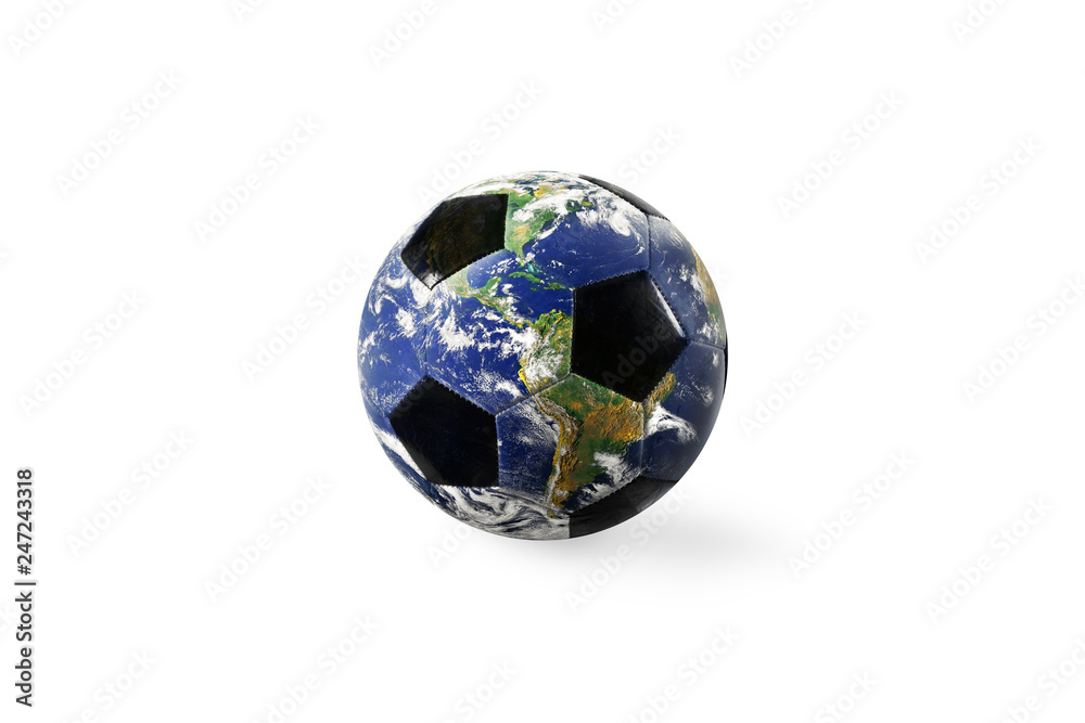 Soccer ball a as world. Earth provided by NASA. Isolated on white background Soccer ball a as world. Earth provided by NASA. Isolated on white background