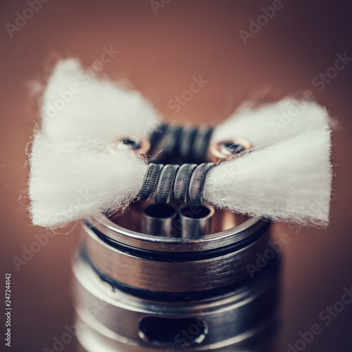 Rda Vape Device With Coils And Japanese Organic Cotton For Vaping Close Up E Cigarette Or E Cig For Alternative Smoking Stock Photo Adobe Stock