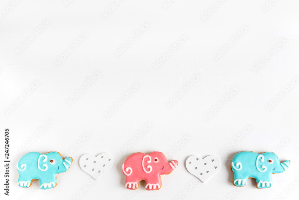 Frame for the design of a baby banner, greeting card. Background for baby banner. Children banner with elephants. Base for banner with gingerbread-elephants Frame for the design of a baby banner, greeting card. Background for baby banner. Children banner with elephants. Base for banner with gingerbread-elephants