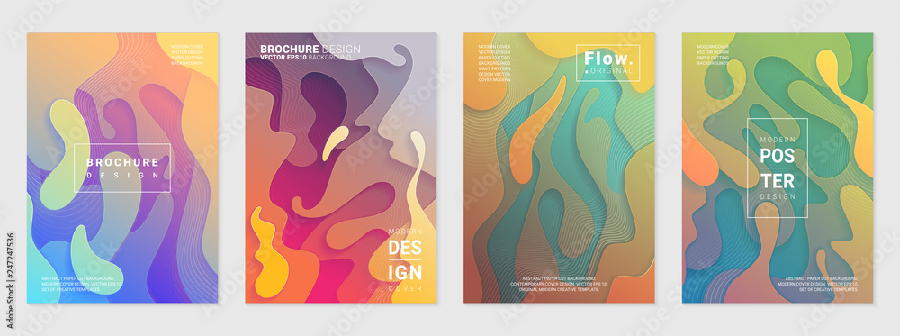 Set of liquid colorful modern covers. Acid fluid gradient shapes. Contemporary futuristic design of posters. Vector illustration. Set of liquid colorful modern covers. Acid fluid gradient shapes. Contemporary futuristic design of posters. Vector illustration.