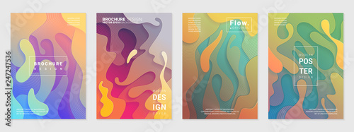 Set of liquid colorful modern covers. Acid fluid gradient shapes. Contemporary futuristic design of posters. Vector illustration.