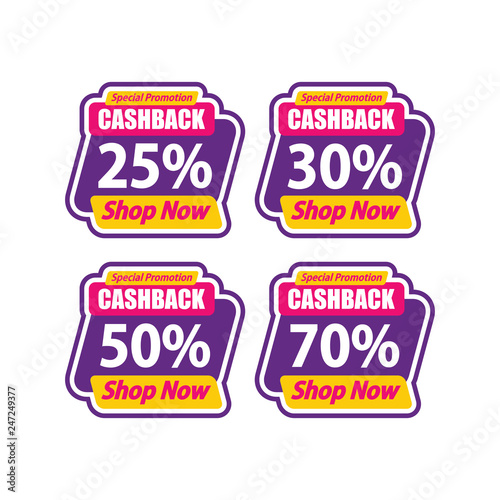 Sticker Sale Special Promotion Cashback 25   30   50   70  Vector illustration Marketing Advertising and PR - Vector