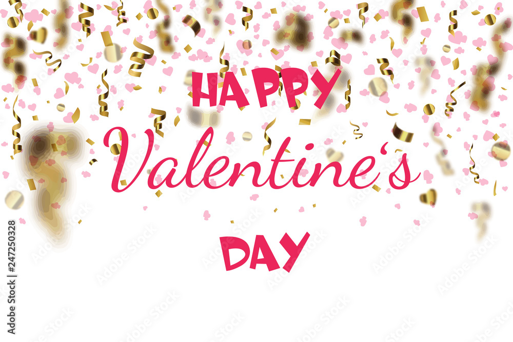 Valentines day background with Heart Shaped Balloons and golden confetti. Vector illustration for sale banners, flyers, posters, internet posts or greeting cards.