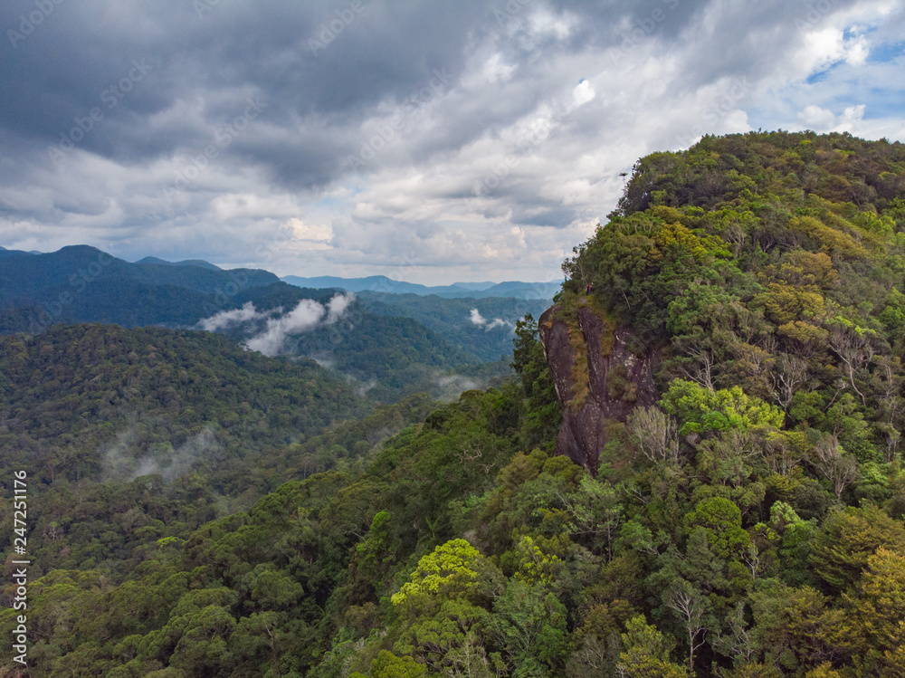 Sinharaja rain forest nature reserve Sri Lanka Aerial View at Sunset Mountains Jungle Ancient Forest