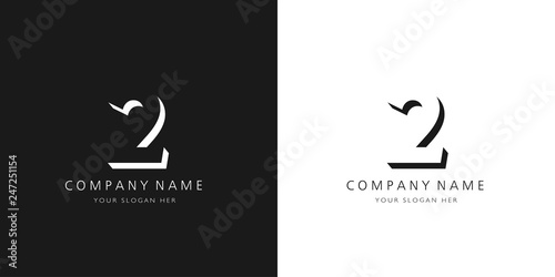 2 logo numbers modern black and white design	
