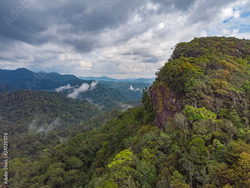 Sinharaja rain forest nature reserve Sri Lanka Aerial View at Sunset Mountains Jungle Ancient Forest