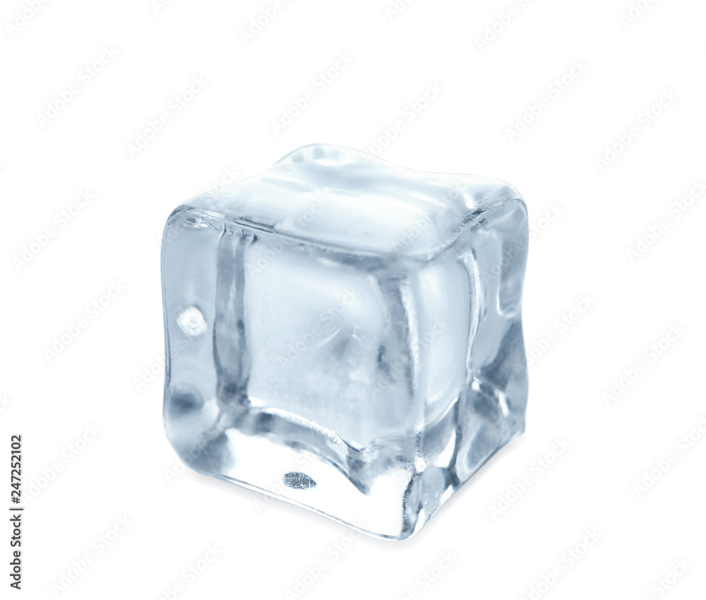 Crystal clear ice cube on white background Crystal clear ice cube on white background