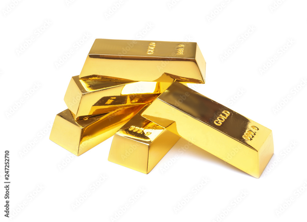 Precious shiny gold bars on white background Precious shiny gold bars on white background