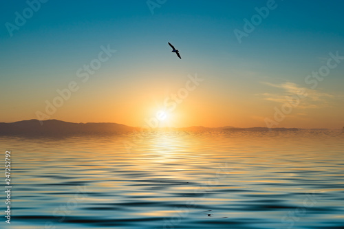 Seascape with sunset views over the Pacific ocean.