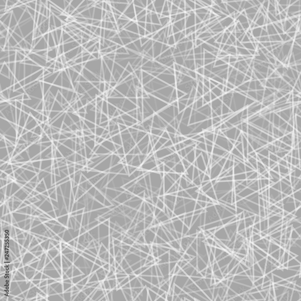 Abstract seamless pattern of randomly arranged contours of triangles in white and gray colors Abstract seamless pattern of randomly arranged contours of triangles in white and gray colors