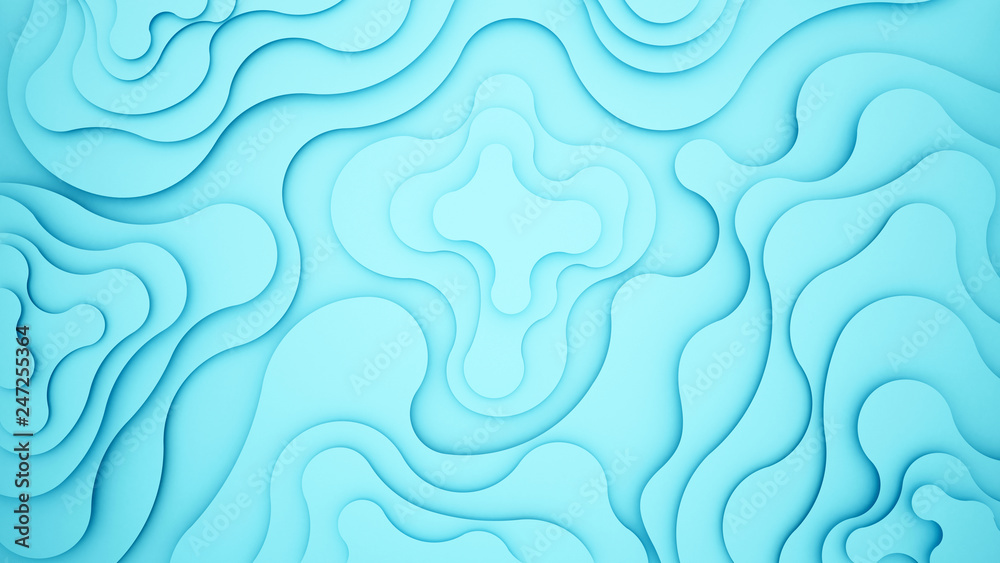 Light blue level lines. Light blue contour for artwork. paper cut and craft style. 3D Illustration