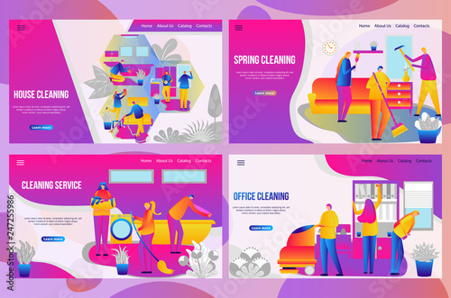 Web page design templates for Cleaning services. People cleaners houses and offices. Landing page.